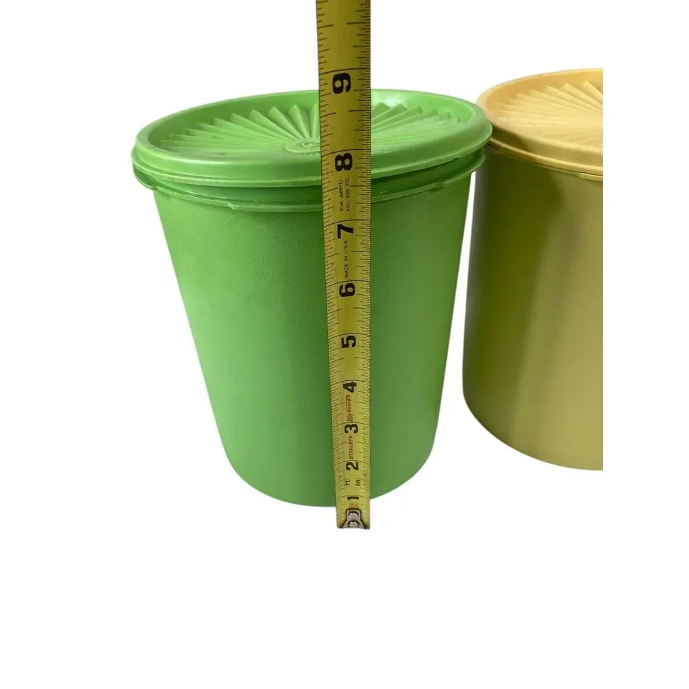 4 Vintage Tupperware Servalier‎ Canisters 3 Yellow  1 Green with Lids Nesting